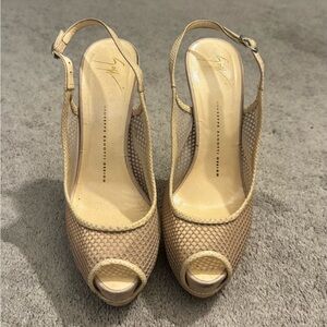 Giuseppe Zanotti Beige Mesh Peep-Toe Heels